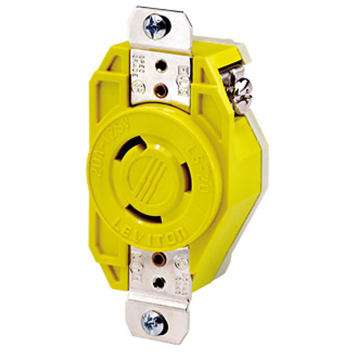 Main product image of 20A, 125V NEMA L5-20r, 2p, 3w, Flush Mtg Locking Receptacle, Grounding, Corrosion-resistant (Yellow)