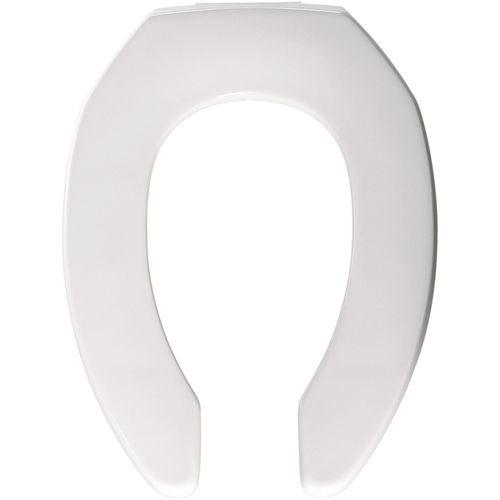 Main product image of Elongated Open Front Commercial Plastic Toilet Seat, No Cover, STA-TITE, DuraGuard (White)
