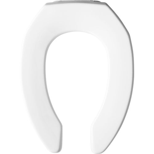 Main product image of Elongated Open Front Commercial Plastic Toilet Seat, No Cover, STA-TITE, Self-Sustaining Check Hinge, DuraGuard (White)