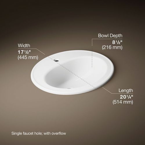 Main product image of Pennington 20-1/4" 1-Hole Drop-In Bathroom Sink (White), K-2196-1-0