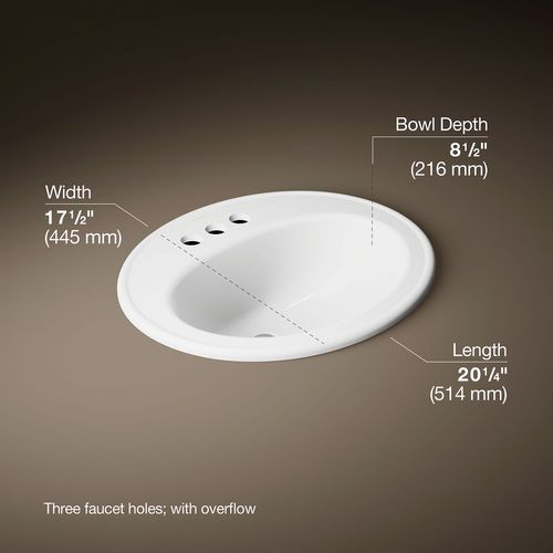 Main product image of Pennington 20-1/4" Drop-In Bathroom Sink for 4" Centerset Faucets (White), K-2196-4-0