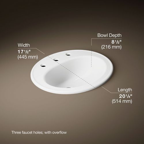 Main product image of Pennington 20-1/4" Drop-In Bathroom Sink for 8" Widespread Faucets (White), K-2196-8-0