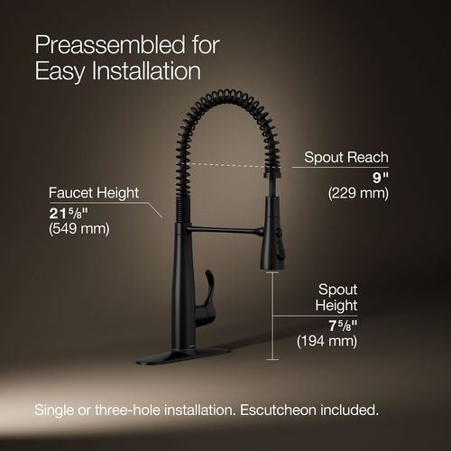 Main product image of Simplice Semi-Professional 1-Handle Pull Out Kitchen Faucet with Spray (Matte Black), K-22033-BL
