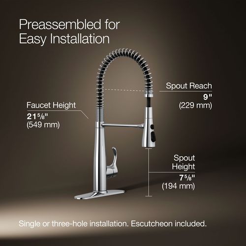 Main product image of Simplice Semi-Professional 1-Handle Pull Out Kitchen Faucet with Spray (Polished Chrome), K-22033-CP