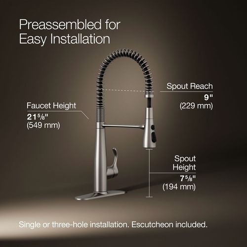 Main product image of Simplice Semi-Professional 1-Handle Pull Out Kitchen Faucet with Spray (Stainless Steel), K-22033-VS