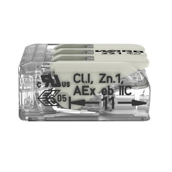 3-Conductor Compact Splicing Lever Nut Connector for Ex Applications, 24-12 AWG (Box of 50)