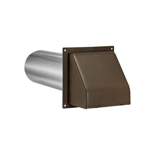 Main product image of 4" Brown Plastic Wall Exhaust Hood Vent w/ Spring Damper & Screen, Flat Flange, 11" Pipe