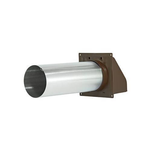 Main product image of 4" Brown Plastic Wall Exhaust Hood Vent w/ Spring Damper & Screen, Flat Flange, 11" Pipe