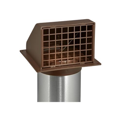 Main product image of 4" Brown Plastic Wall Exhaust Hood Vent w/ Spring Damper & Screen, Flat Flange, 11" Pipe