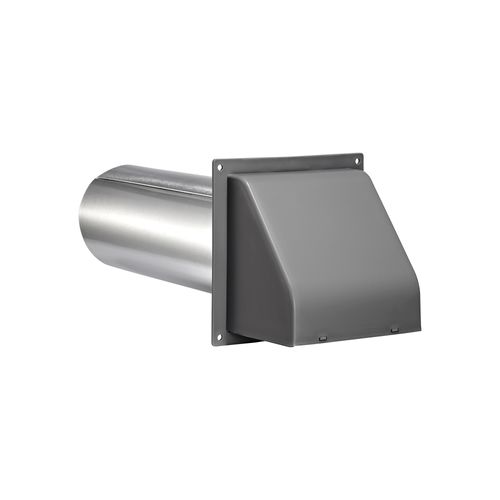 Main product image of 4" Gray Plastic Wall Exhaust Hood Vent w/ Spring Damper & Screen, Flat Flange, 11" Pipe