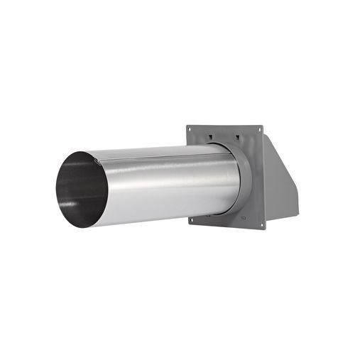 Main product image of 4" Gray Plastic Wall Exhaust Hood Vent w/ Spring Damper & Screen, Flat Flange, 11" Pipe