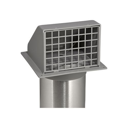 Main product image of 4" Gray Plastic Wall Exhaust Hood Vent w/ Spring Damper & Screen, Flat Flange, 11" Pipe
