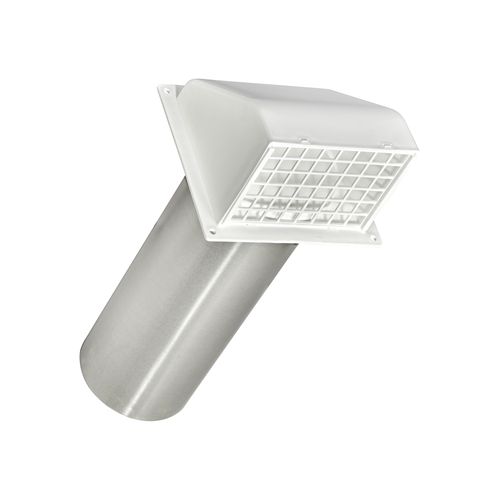 Main product image of 4" White Plastic Wall Exhaust Hood Vent w/ Spring Damper & Screen, Flat Flange, 11" Pipe