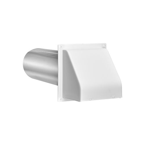 Main product image of 4" White Plastic Wall Exhaust Hood Vent w/ Spring Damper & Screen, Flat Flange, 11" Pipe