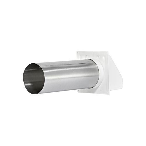 Main product image of 4" White Plastic Wall Exhaust Hood Vent w/ Spring Damper & Screen, Flat Flange, 11" Pipe