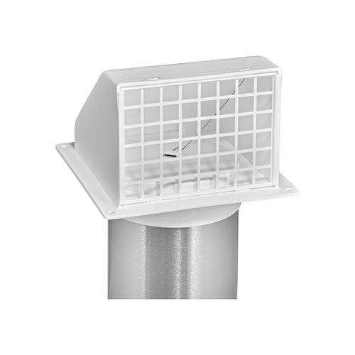 Main product image of 4" White Plastic Wall Exhaust Hood Vent w/ Spring Damper & Screen, Flat Flange, 11" Pipe