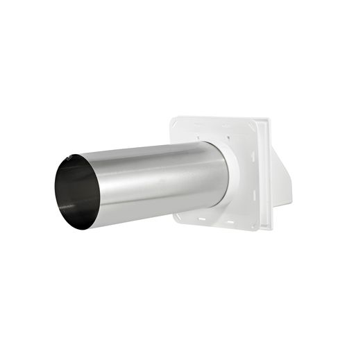 Main product image of 4" White Plastic Wall Exhaust Hood Vent w/ J-Channel, Spring Damper, Removable Screen, 11" Pipe