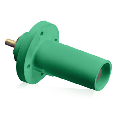 Main product image of 17 Series Male Panel Receptacle, Cam-type, 90-degree, Taper Nose, Threaded Stud, 250-750MCM, 690A, Green