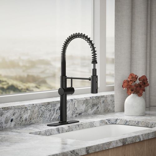 Main product image of Crue Semi-Professional 1-Handle Pull Down Kitchen Faucet (Matte Black), K-22973-BL