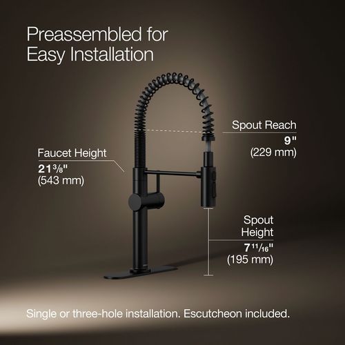 Main product image of Crue Semi-Professional 1-Handle Pull Down Kitchen Faucet (Matte Black), K-22973-BL