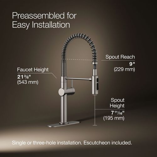 Main product image of Crue Semi-Professional 1-Handle Pull Down Kitchen Faucet (Stainless Steel), K-22973-VS