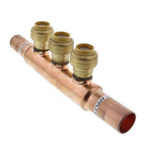 Main product image of 3/4" Open Copper Manifold w/ 1/2" Sharkbite Outlets (3 Outlets)