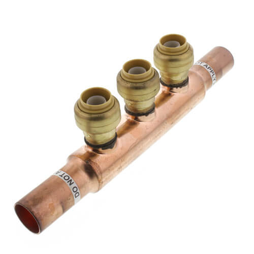 Main product image of 3/4" Open Copper Manifold w/ 1/2" Sharkbite Outlets (3 Outlets)