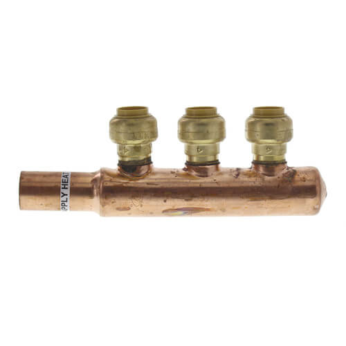 Main product image of 3/4" Closed Copper Manifold w/ 1/2" Sharkbite Outlets (3 Outlets)