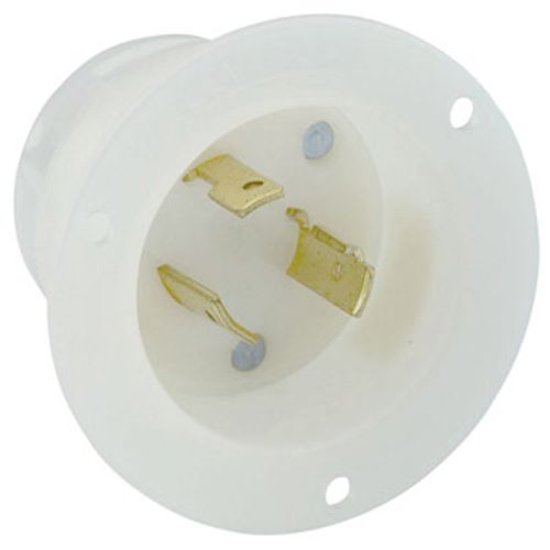 Main product image of 20A, 125V NEMA L5-20P, 2P, 3W, Flanged Inlet Locking Receptacle, Grounding (White)