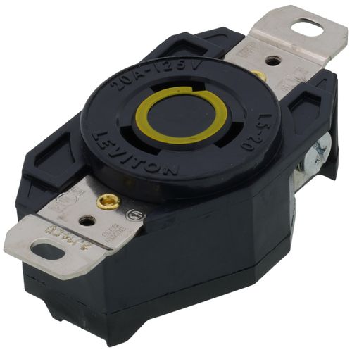 Main product image of Industrial Grade Locking Receptacle, 20A, 2P, NEMA L5-20R - Black (125V)