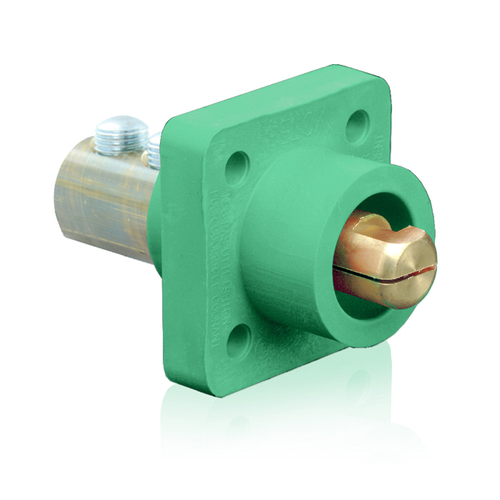 Main product image of 18 Series Cam-Type Male Panel Mount Receptacle, 90-Degree, 2/0 4/0 AWG, 400A Max (Green)