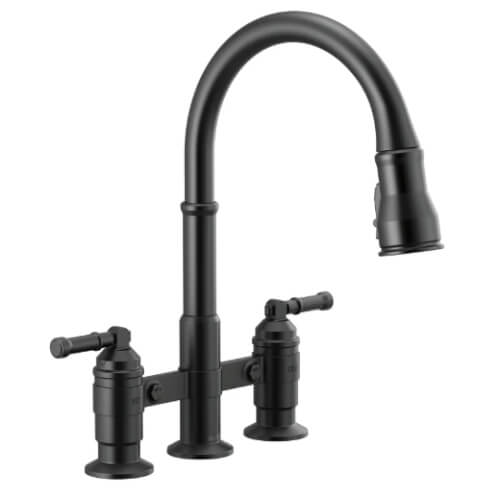 Main product image of Broderick Two Handle Pull-Down Bridge Kitchen Faucet (Matte Black), 2390L-BL-DST