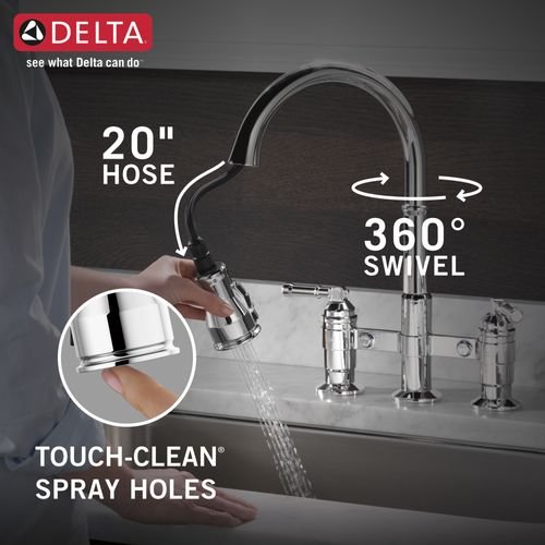 Main product image of Broderick Two Handle Pull-Down Bridge Kitchen Faucet, 1.8 GPM (Chrome), 2390L-DST