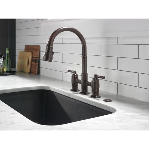 Main product image of Broderick Two Handle Pull-Down Bridge Kitchen Faucet, 1.8 GPM (Venetian Bronze), 2390L-RB-DST