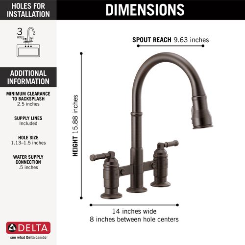 Main product image of Broderick Two Handle Pull-Down Bridge Kitchen Faucet, 1.8 GPM (Venetian Bronze), 2390L-RB-DST