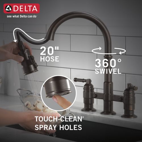 Main product image of Broderick Two Handle Pull-Down Bridge Kitchen Faucet, 1.8 GPM (Venetian Bronze), 2390L-RB-DST