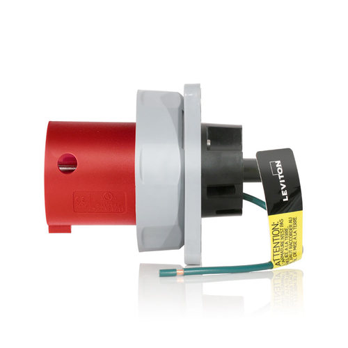 Main product image of 100A, 480V 3-Phase, 3P, 4W, LEV Series IEC 60309-1 & 60309-2 Pin & Sleeve Inlet, IP66/IP67/IP68/IP69K, Watertight, Red