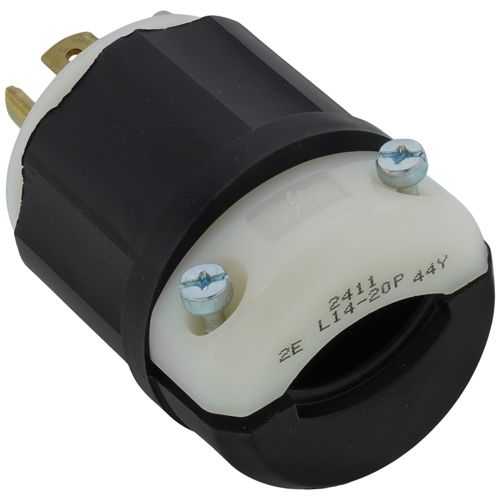 Main product image of Industrial Grade Locking Plug, 20A, 3P, NEMA L14-20P - Black/White (125/250V)