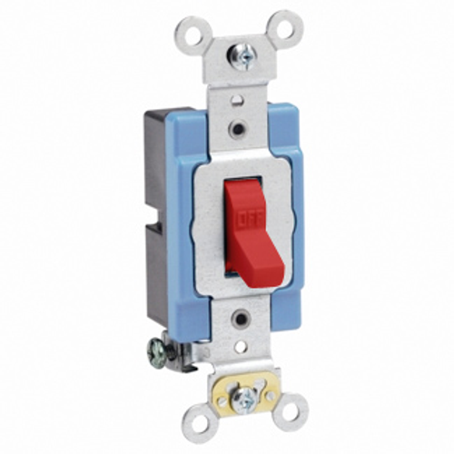Main product image of 15A, 120/277V Toggle Single-pole AC Quiet Switch, Extra Heavy Duty Spec Grade, Self Grounding, Back & Side Wired (Red)