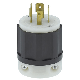 Main product image of Industrial Grade Locking Plug, 20A, 3-Phase, 3P, NEMA L15-20P - Black/White (250V)