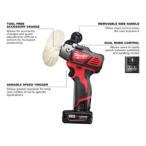 Milwaukee M12 Cordless Variable Speed Polish/Sander, 2438-20 - Shop