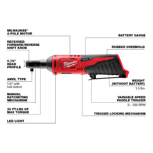 Main product image of M12 Cordless 1/4" Ratchet (Bare Tool Only)