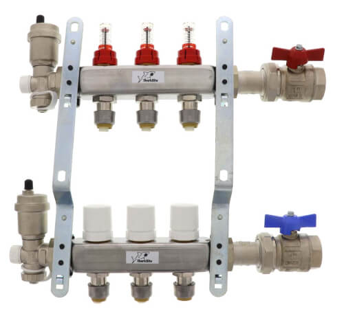 Main product image of 3 Loop Stainless Steel Radiant Heat Manifold w/ 1/2" Sharkbite Loops