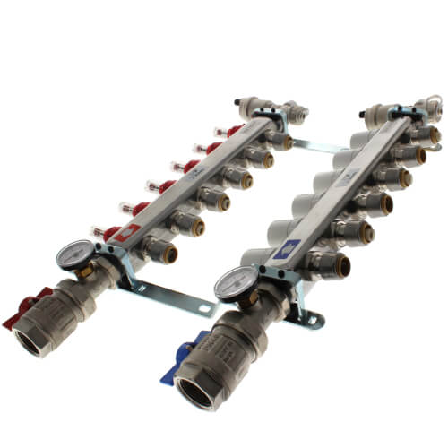 Main product image of 6 Loop Stainless Steel Radiant Heat Manifold w/ 1/2" Sharkbite Loops