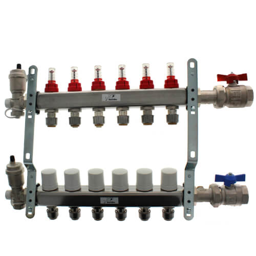 Main product image of 6 Loop Stainless Steel Radiant Heat Manifold w/ 1/2" Sharkbite Loops