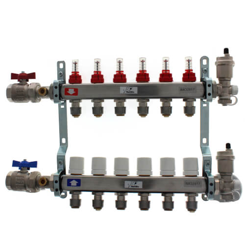 Main product image of 6 Loop Stainless Steel Radiant Heat Manifold w/ 1/2" Sharkbite Loops