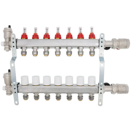 Main product image of 7 Loop Stainless Steel Radiant Heat Manifold w/ 1/2" Sharkbite Loops
