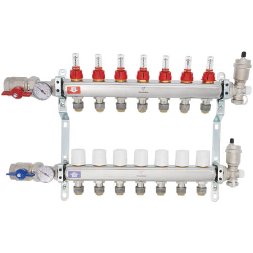 Main product image of 7 Loop Stainless Steel Radiant Heat Manifold w/ 1/2" Sharkbite Loops