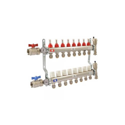 Main product image of 8 Loop Stainless Steel Radiant Heat Manifold w/ 1/2" Sharkbite Loops