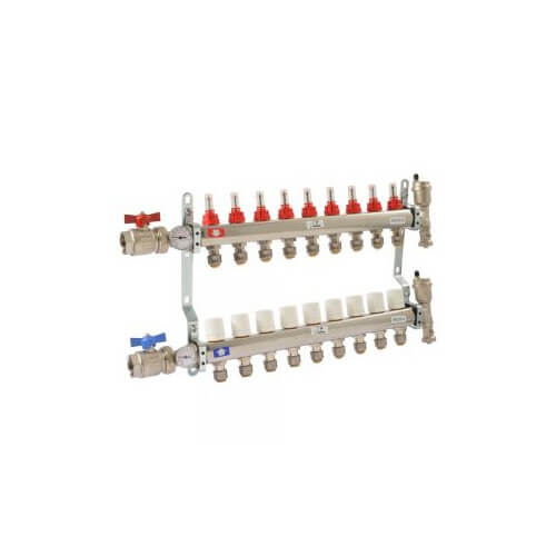 Main product image of 9 Loop Stainless Steel Radiant Heat Manifold w/ 1/2" Sharkbite Loops
